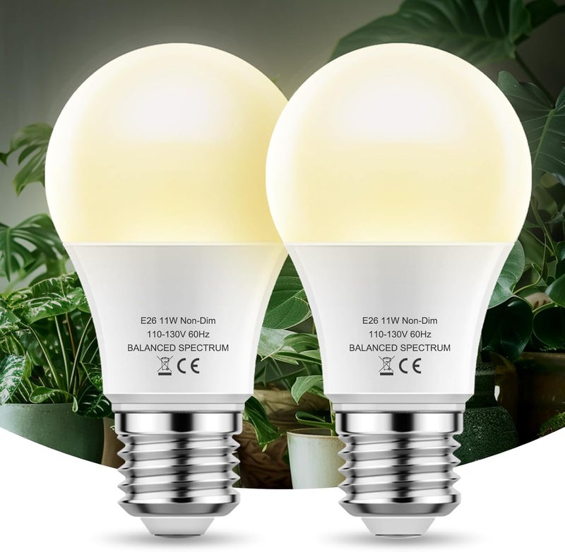 WEEGrow LED Grow Light Bulb A19 - Full Spectrum E26 Base, 11W (100W Equivalent) for Indoor Plants, Flowers, Greenhouse - 2 Pack - Image 1